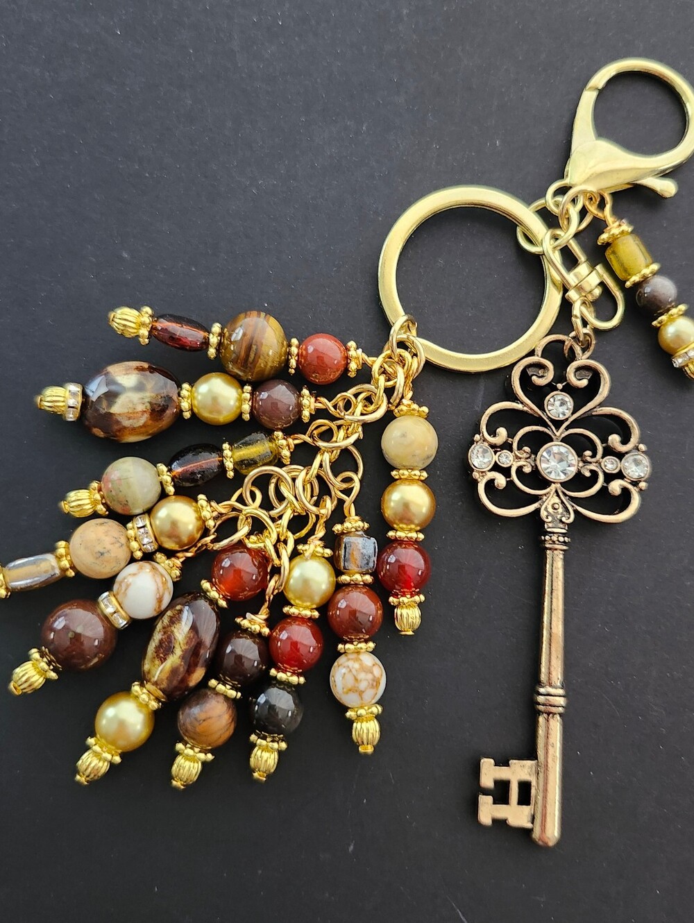 Vintage-inspired Key Purse Charm or Keychain Jasper Agate Carnelian Handcrafted